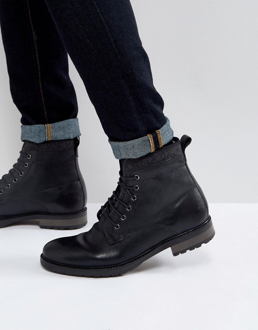 Черные кожаные ботинки на шнуровке с подкладкой из искусственной овечь Asos 