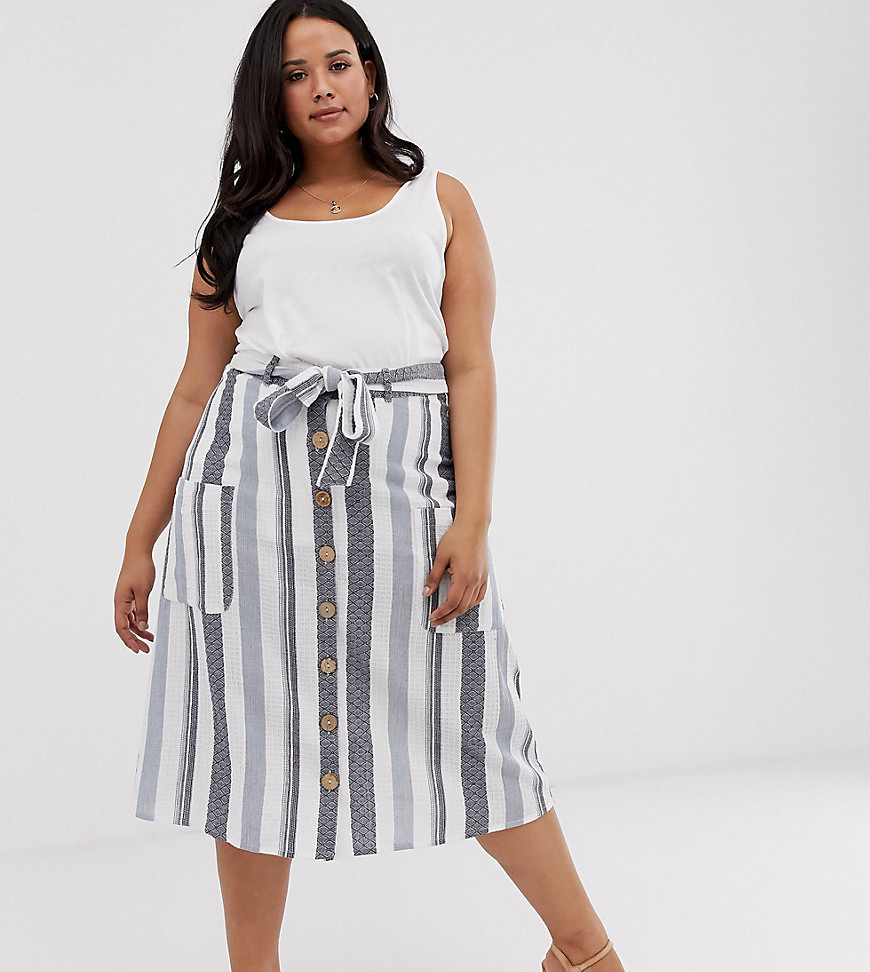 Influence Plus midi skirt with pockets in natural stripe