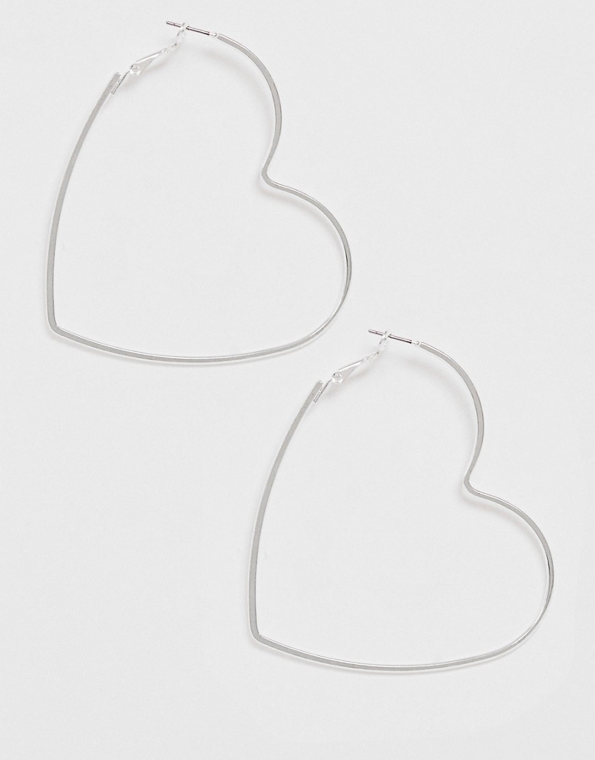 Glamorous Oversized Heart Hoop Earrings In Silver