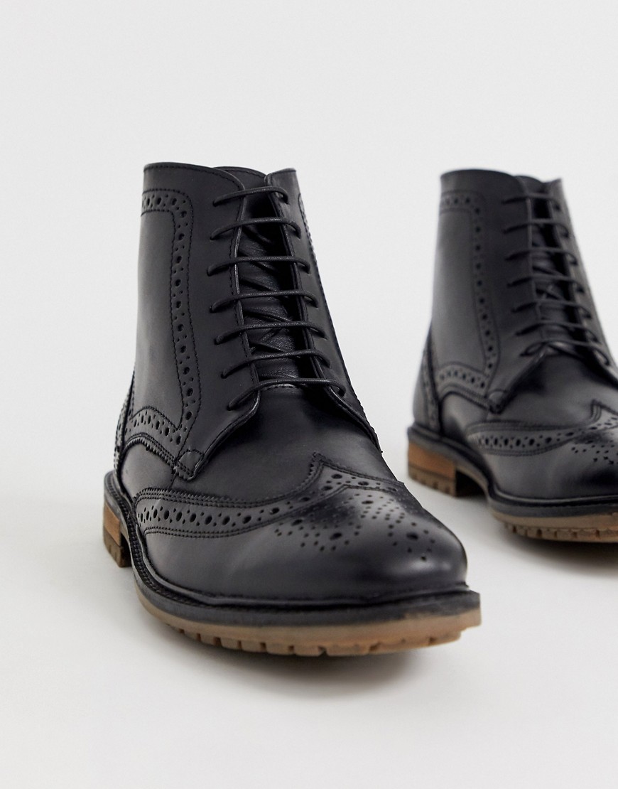 Silver Street Brogue Lace Up Boot in Black