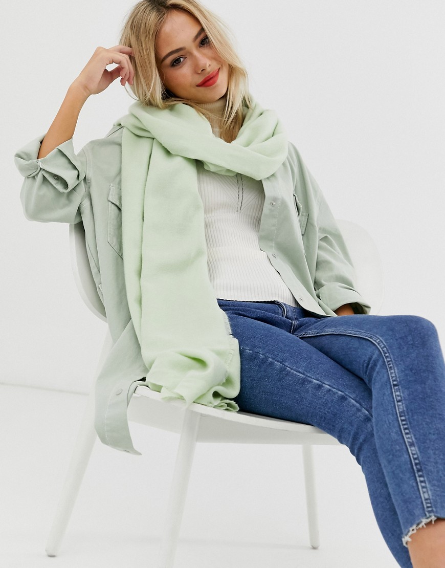 Asos Design Lightweight Scarf With Raw Edge In Sage-green