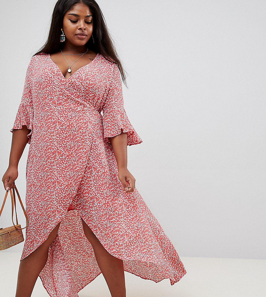 Glamorous Curve wrap front dress in cherry print - Coral berries