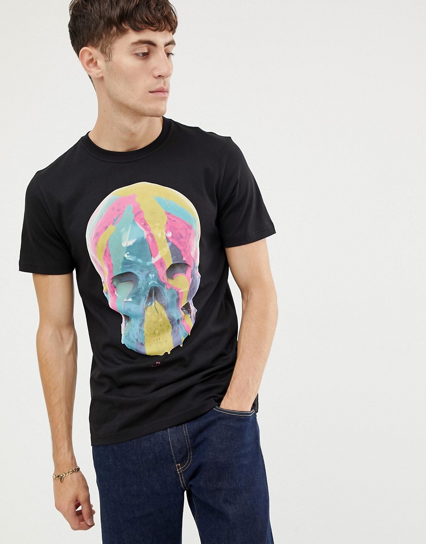 PS Paul Smith slim fit painted skull print t-shirt in black - Black