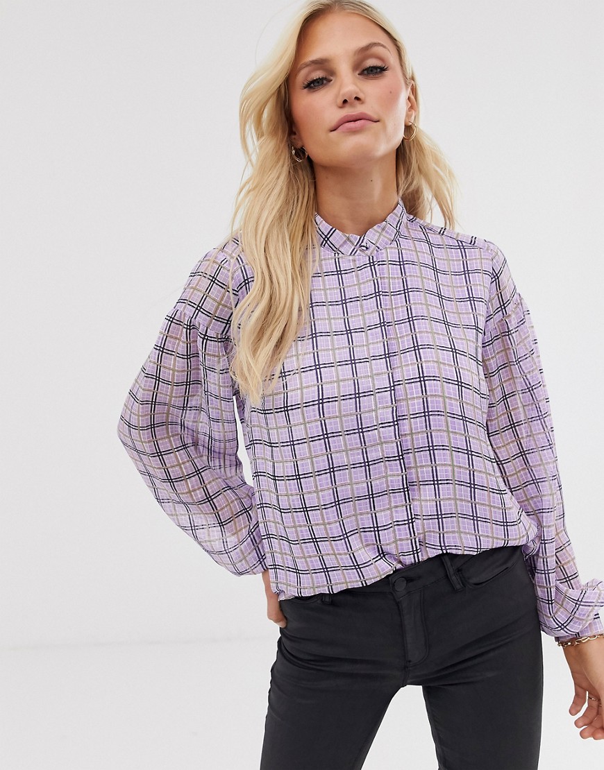 Y.A.S textured check shirt with volume sleeve