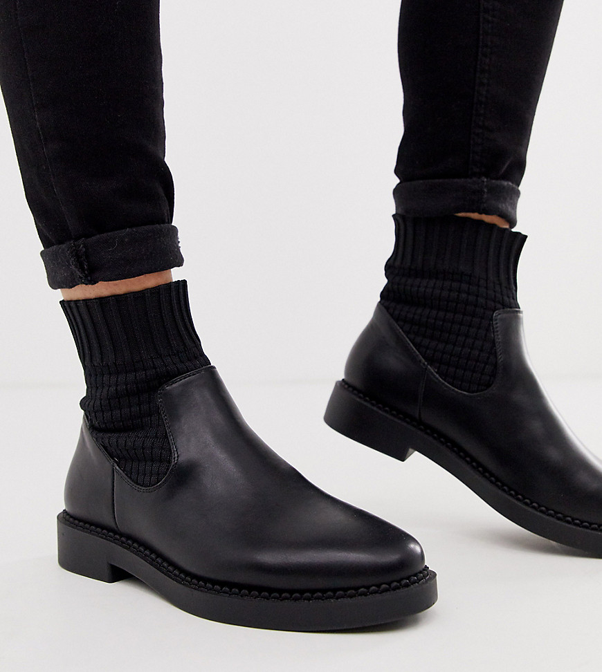 ASOS DESIGN Wide Fit Anna chunky sock boots in black