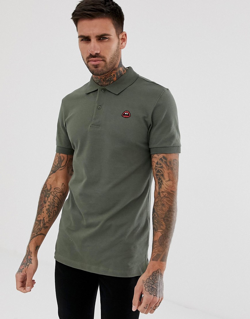 Blend slim fit polo with lips embroidery