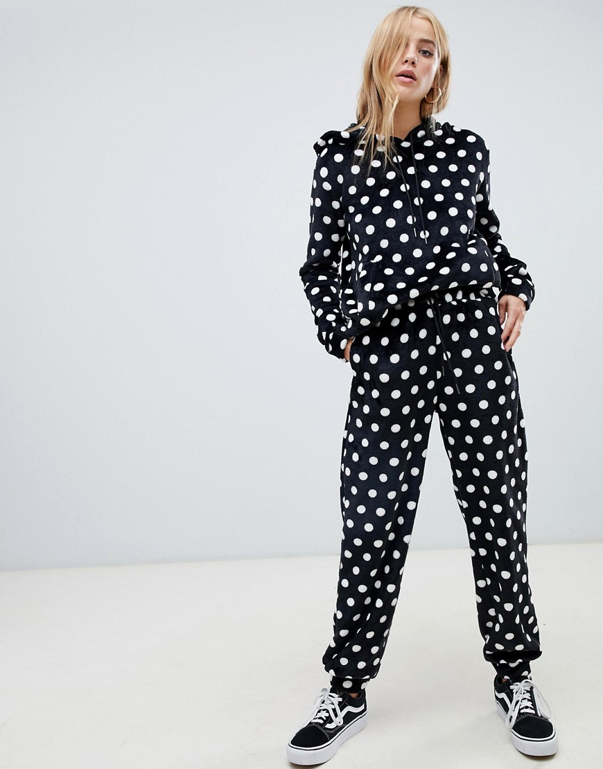 Daisy Street relaxed joggers in faux fur polka dot co-ord