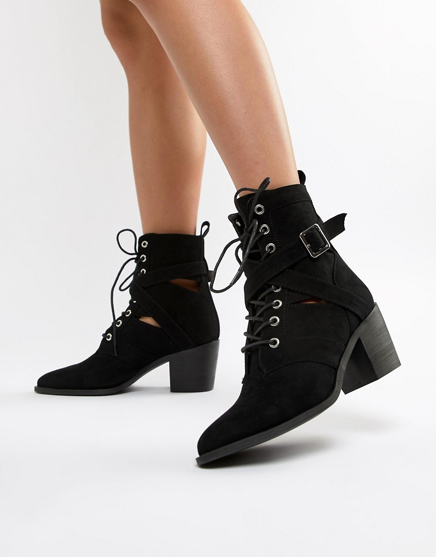 RAID Vinta black cut out mid heeled boots