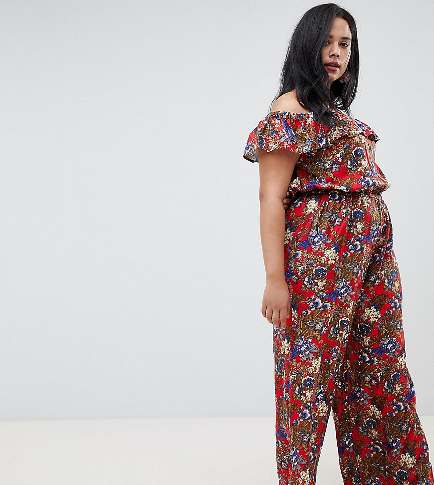 NVME Floral Bardot Jumpsuit With Frill Detail