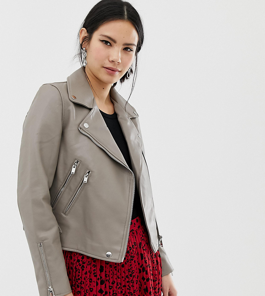 Pimkie faux leather biker jacket in taupe