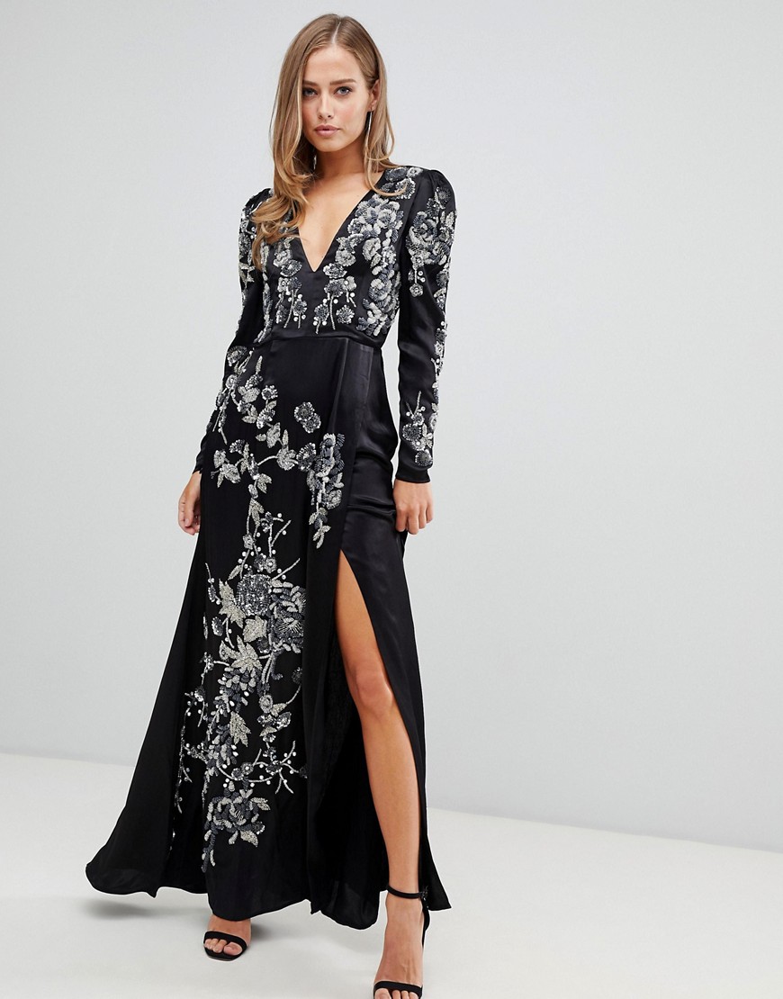 ASOS EDITION satin maxi dress with jewelled floral embellishment