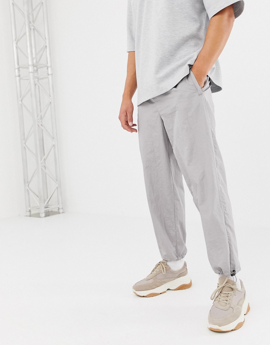 ASOS WHITE tapered joggers in flat grey nylon with belt