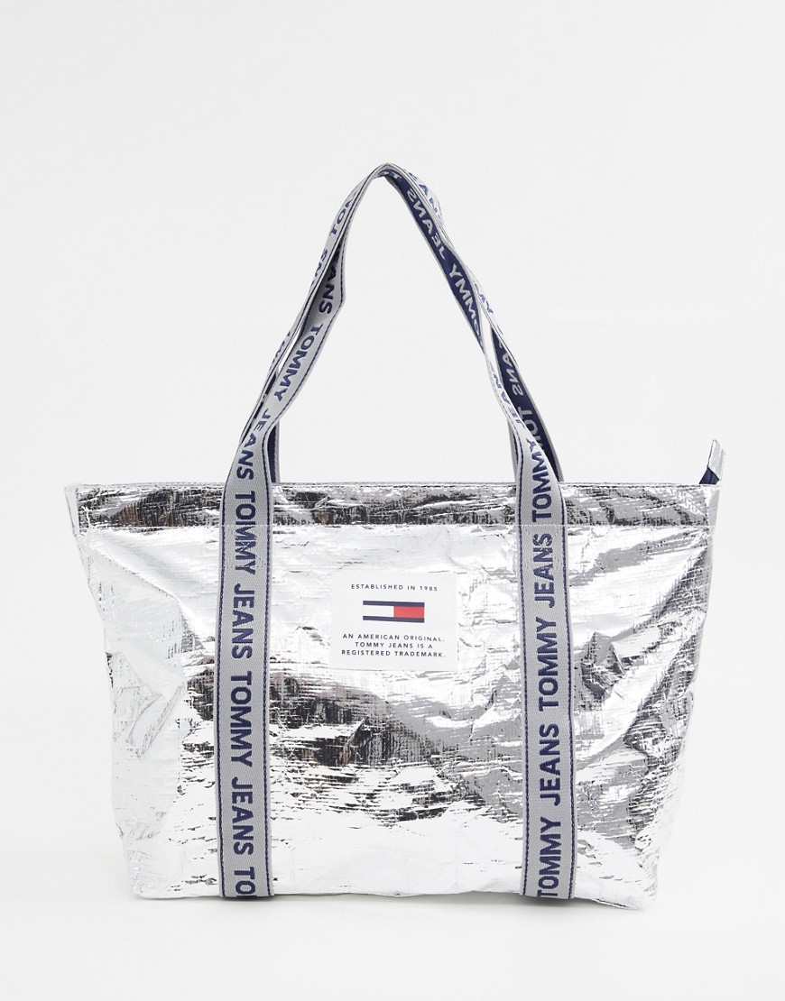 Tommy Jeans logo tape tote bag - Silver