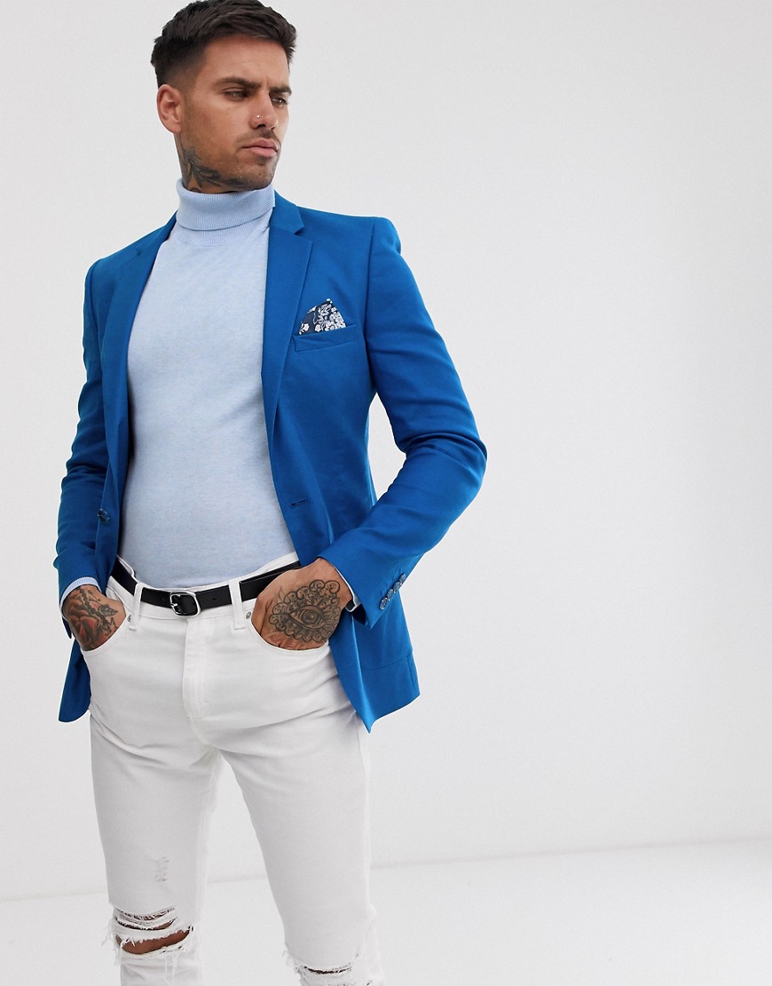 ASOS DESIGN super skinny blazer in royal blue linen
