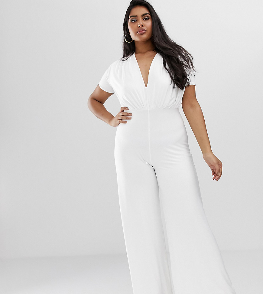 Koco & K Plus soft touch wide leg jumpsuit in white
