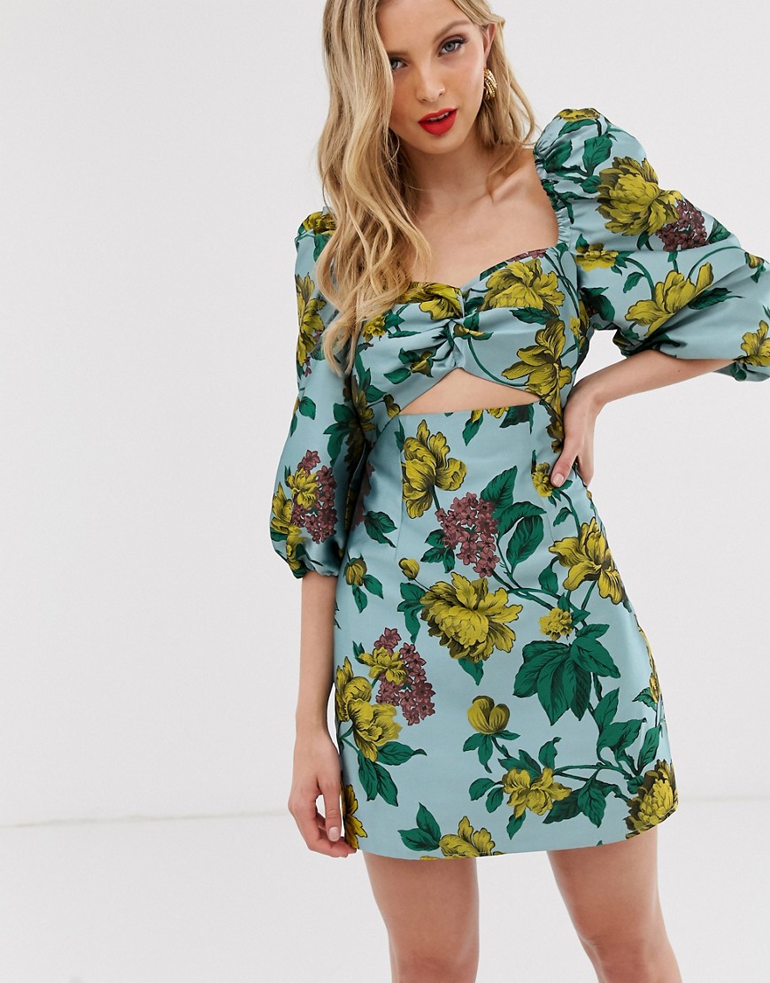 ASOS EDITION floral jacquard mini dress with extreme sleeve