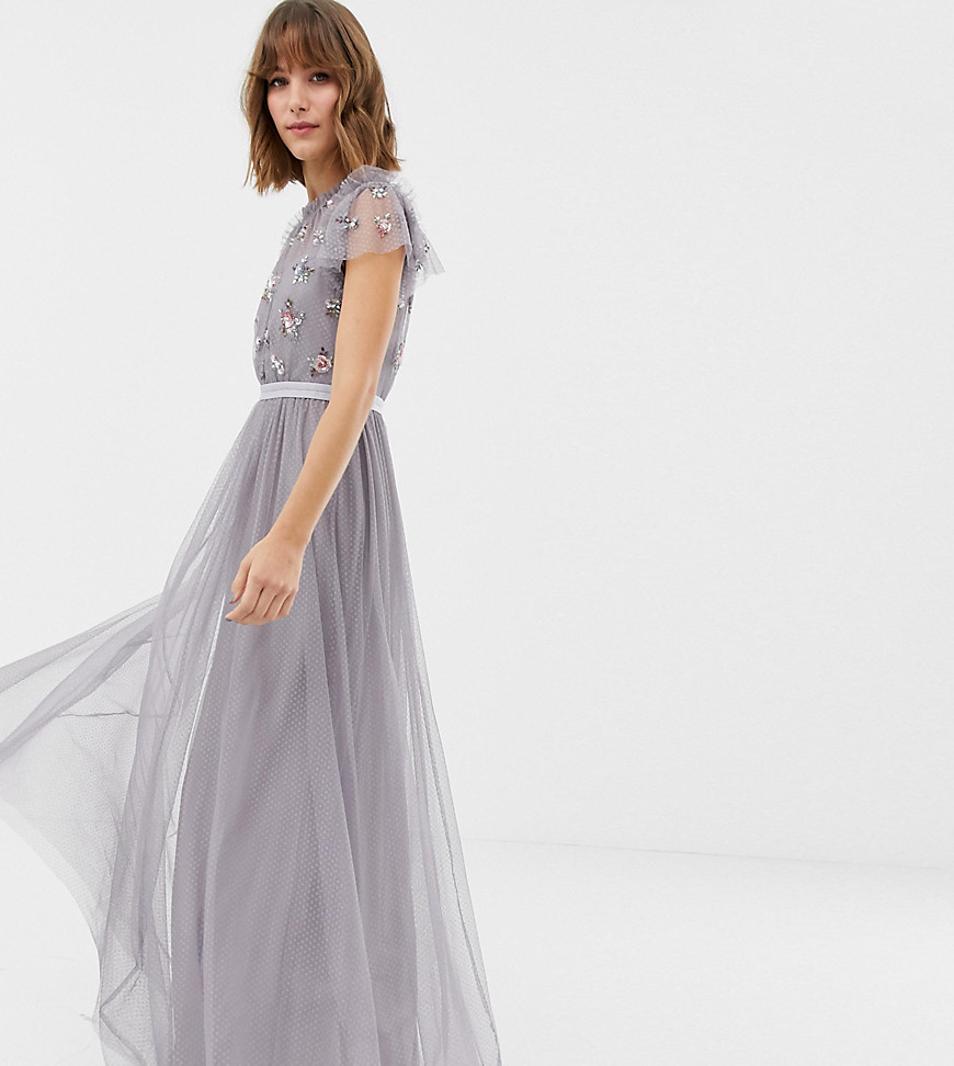Needle & Thread embellished bodice tulle maxi gown in lavender