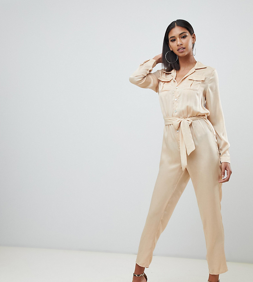 Missguided satin utility jumpsuit in champagne