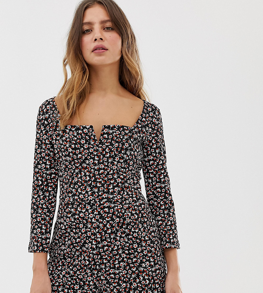 Bershka notch front playsuit in floral print