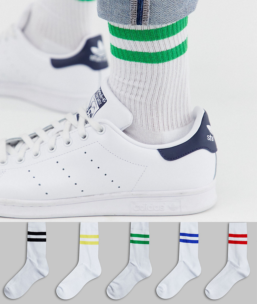 ASOS DESIGN 5 pack sport socks in white with primary colour stripes save