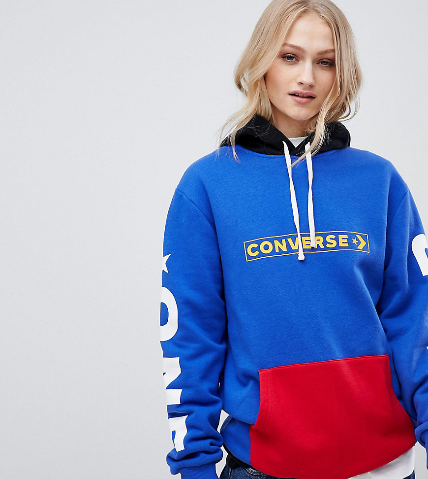 Converse Exclusive One Star Boyfriend Fit Hoodie In Blue With Logo - Multi