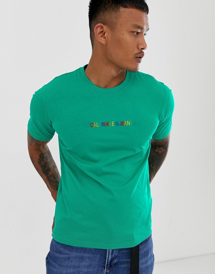 Calvin Klein Jeans Pride rainbow logo t-shirt in green