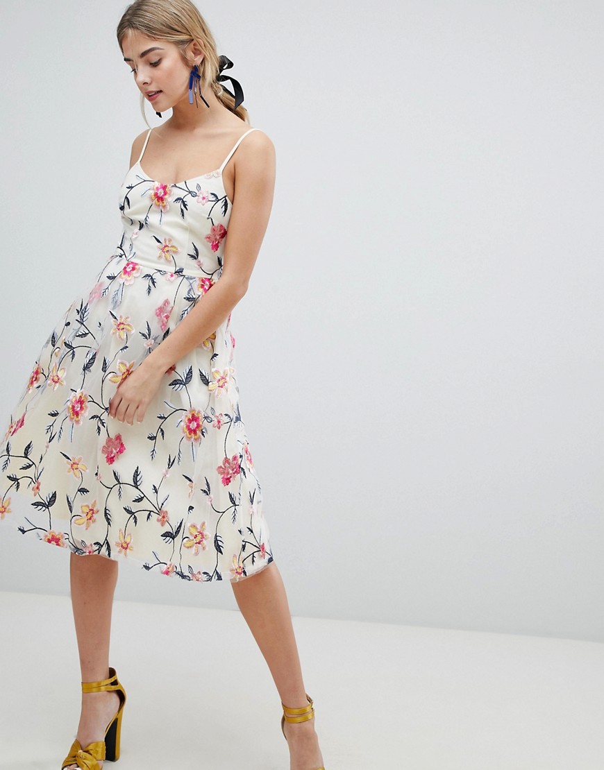 Dolly & Delicious Allover Floral Embroidered Full Prom Midi Dress