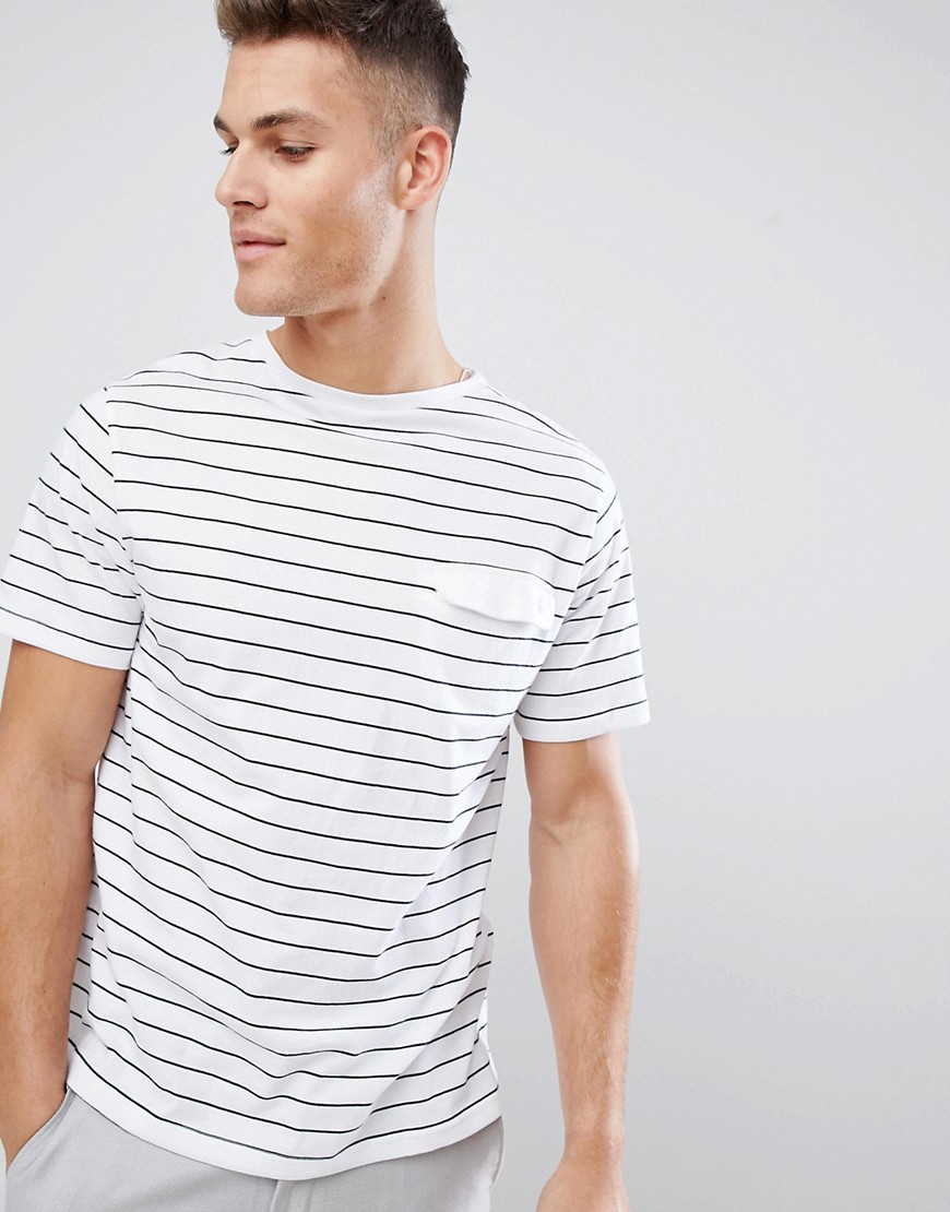 FoR t-shirt with boat neck in white stripe