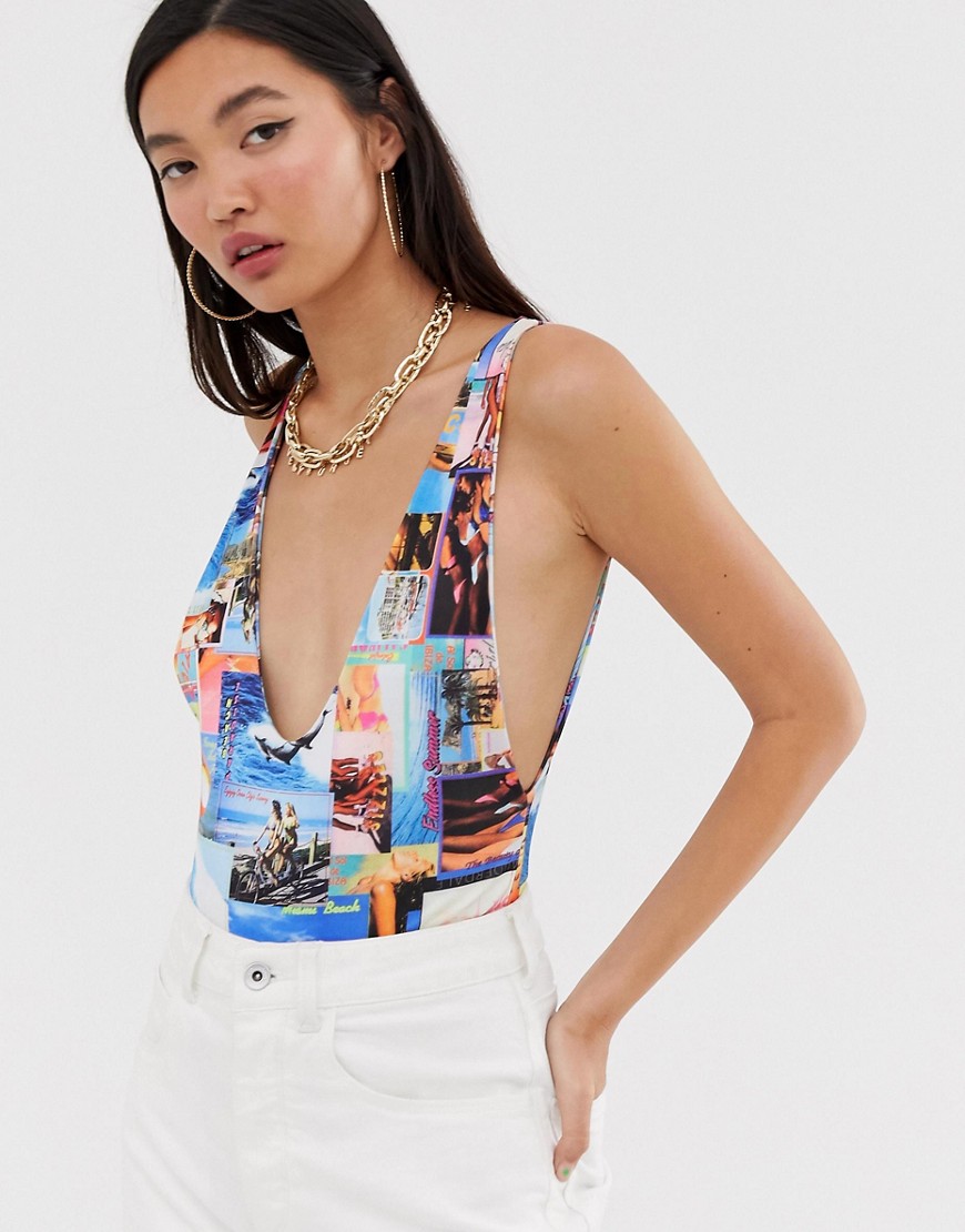 New Girl Order plunge front body in retro beach print