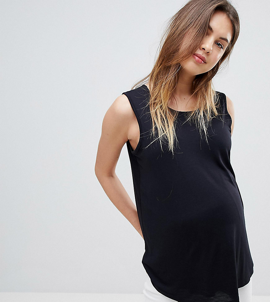 ASOS DESIGN Maternity nursing slinky vest with double layer in black