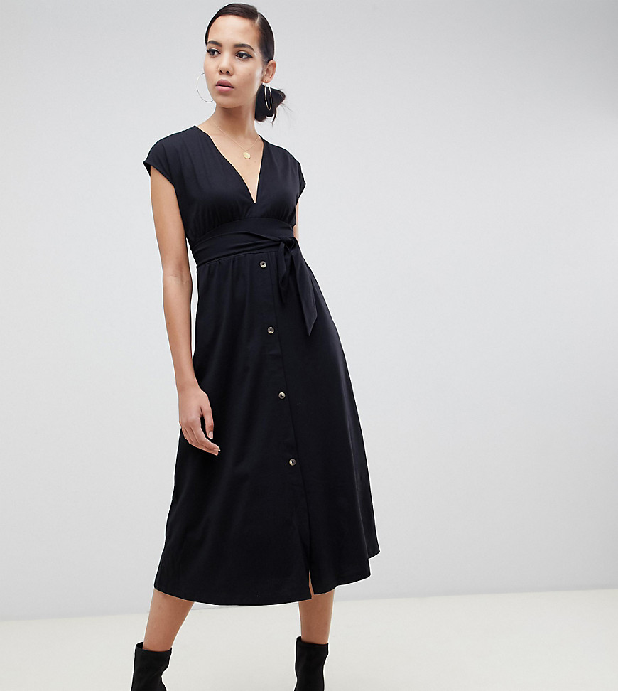 ASOS DESIGN Tall midi dress with belt and faux tortoiseshell buttons