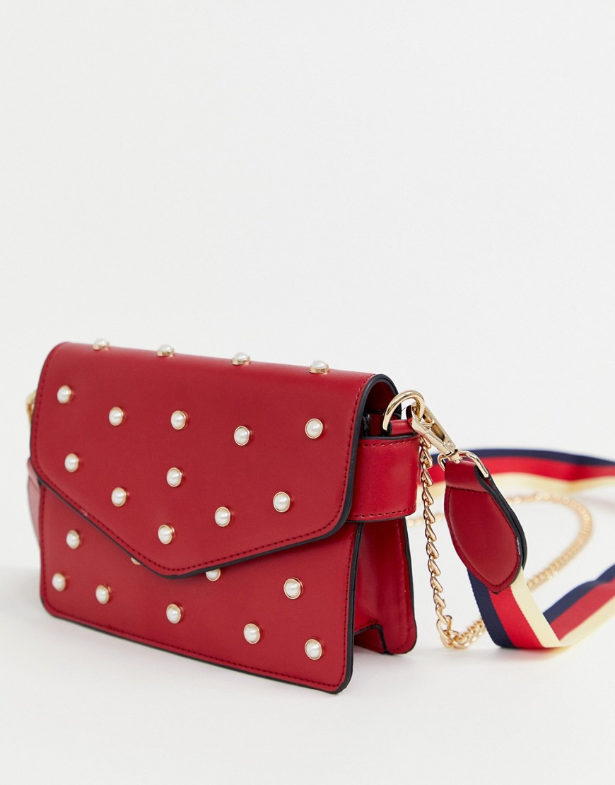 Ivyrevel PU Cross Body Bag with Faux Pearl Detail - Red