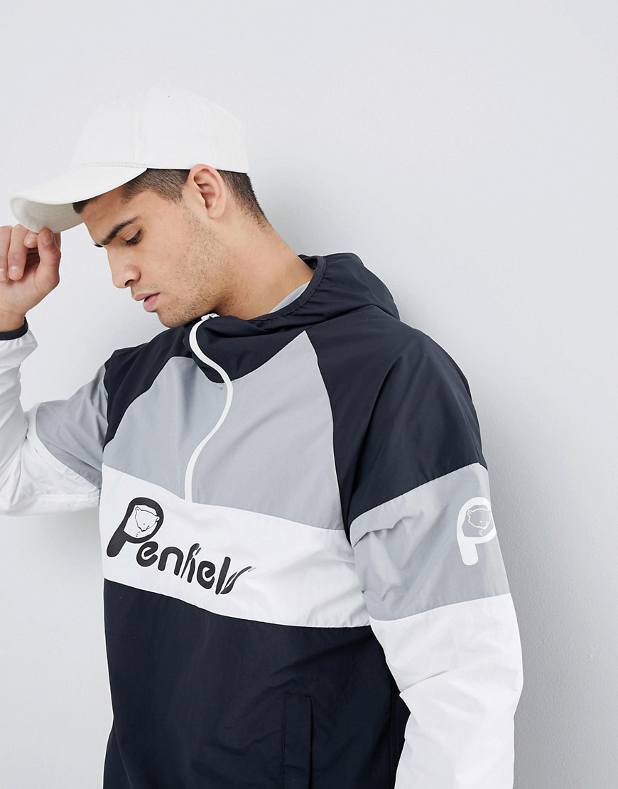 Penfield Block Overhead Hooded Jacket Front Logo In Black/white/gray