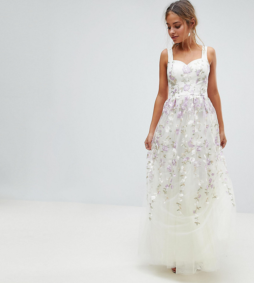 Chi Chi London Petite Tulle Maxi Dress With Floral Embroidery