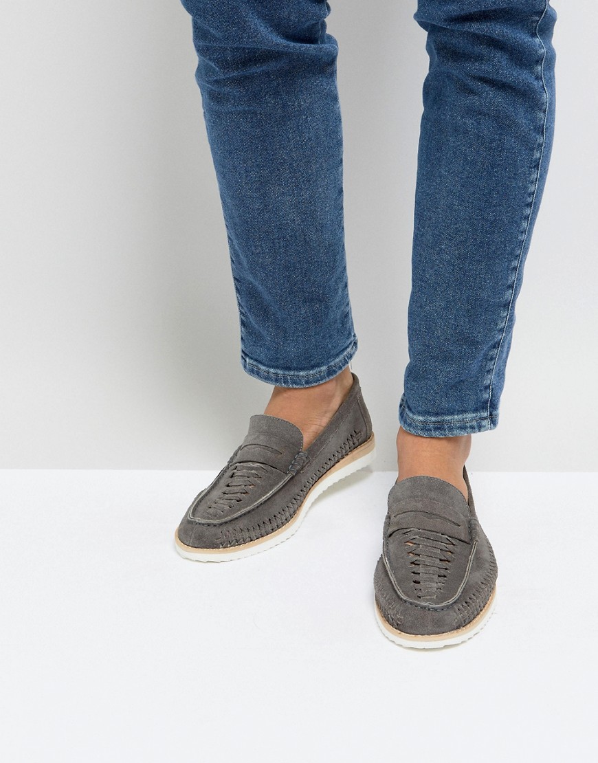 Frank Wright Woven Penny Loafers In Grey