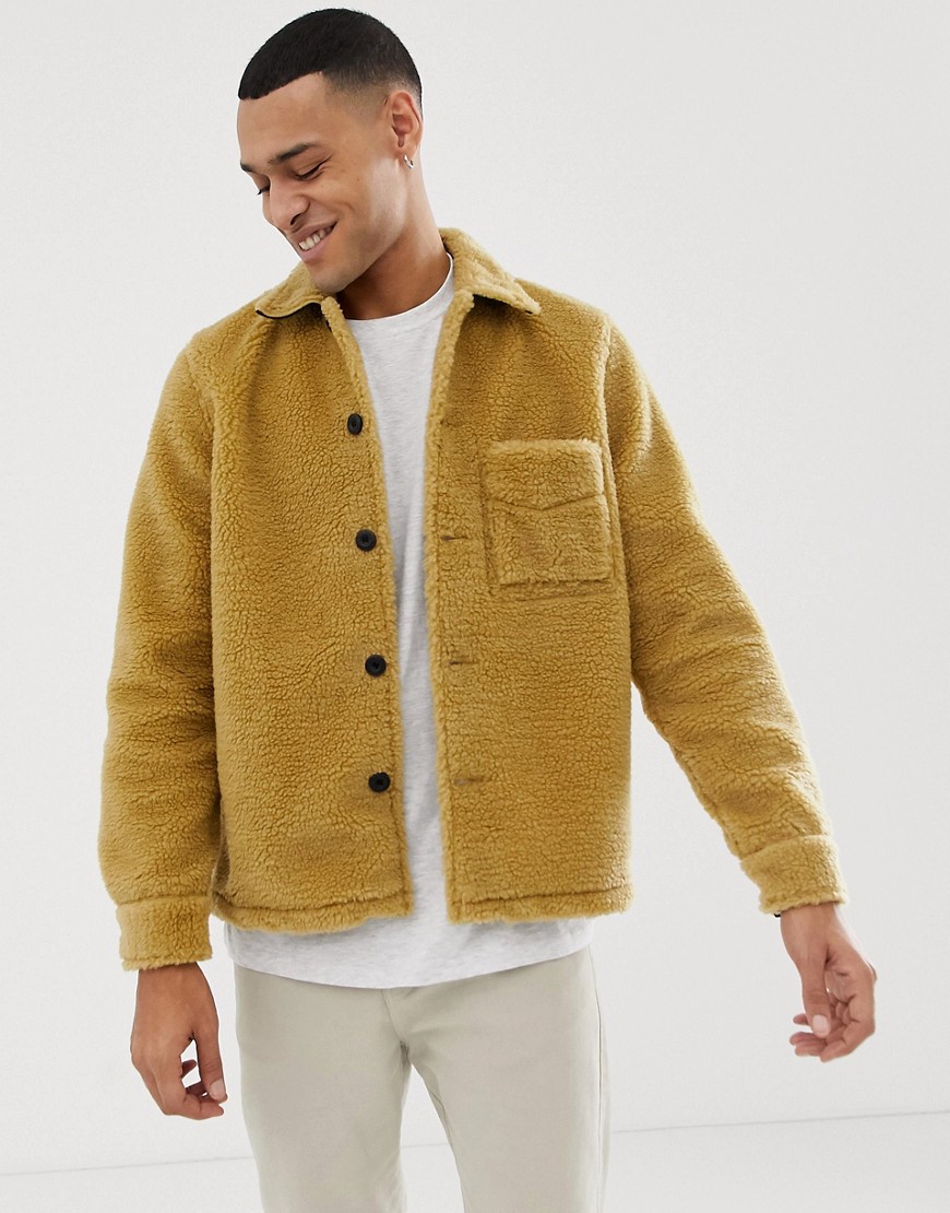 Nudie Jeans Co Sten recycled fleece borg jacket in tan