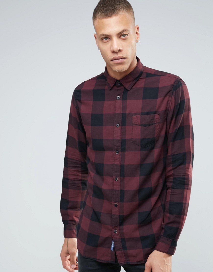 Selected Homme Check Shirt in Regular Fit Brushed Cotton - Winetasting/black