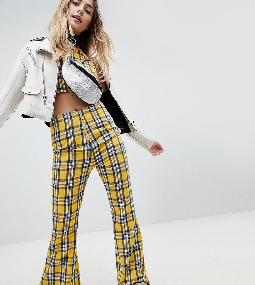 One Above Another High Waist Kick Flare Trousers In Check Co-Ord