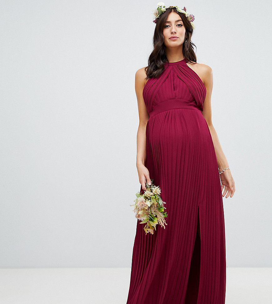 TFNC Maternity pleated bridesmaids maxi dress in burgundy - Burgundy