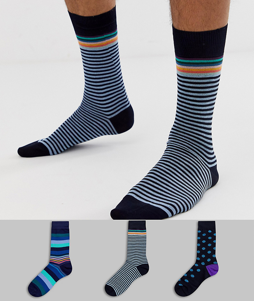 Paul Smith stripe & spot 3 pack sock in multi