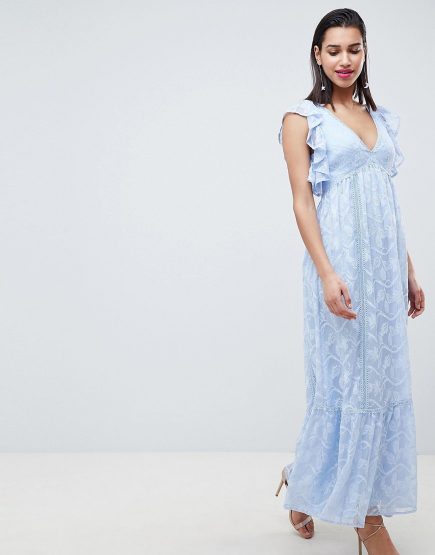 Forever New Embroidered Maxi Dress with Ruffle Detail