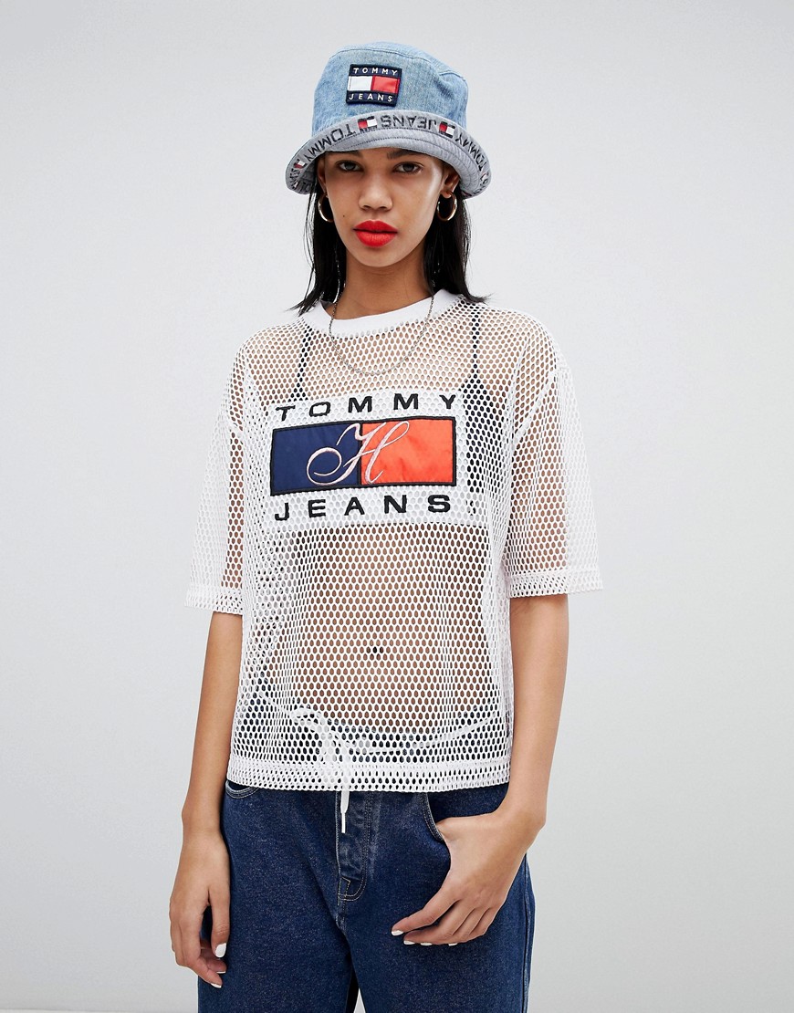 Tommy Jeans 90s Capsule 5.0 Logo Mesh T-Shirt - Bright white
