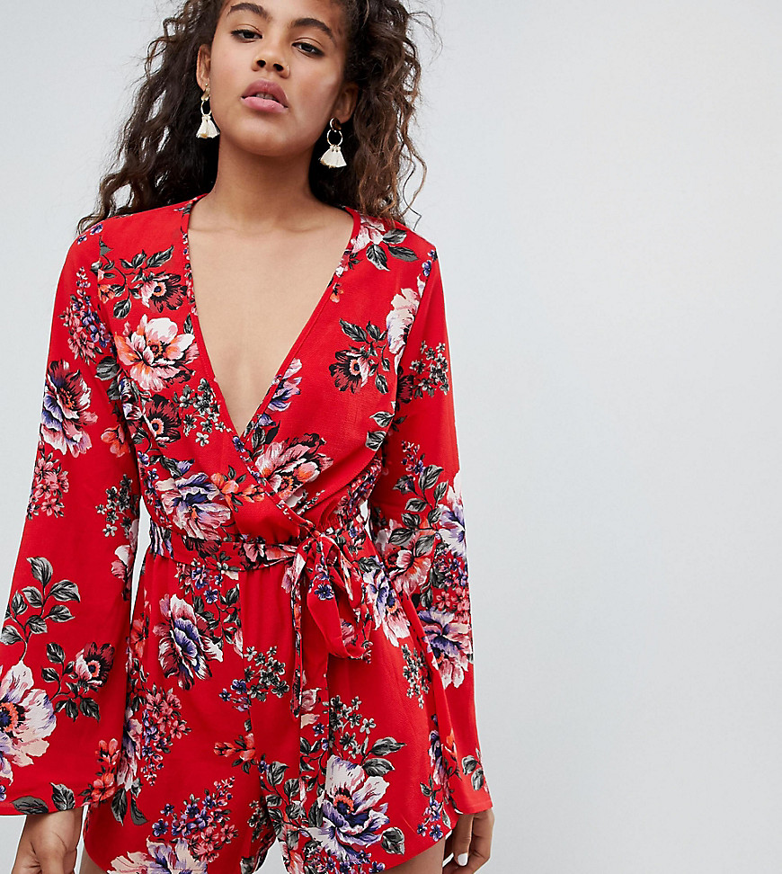 New Look Tall floral playsuit in red