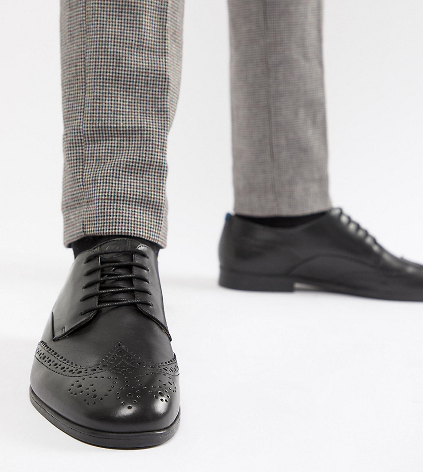 H By Hudson Wide Fit Aylesbury brogues in black leather