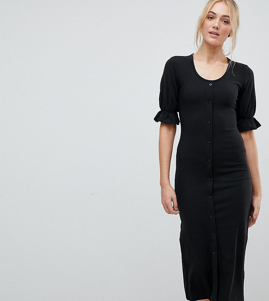 Fashion Union Tall Bodycon Scoop Neck Button Front Midi Dress - Black