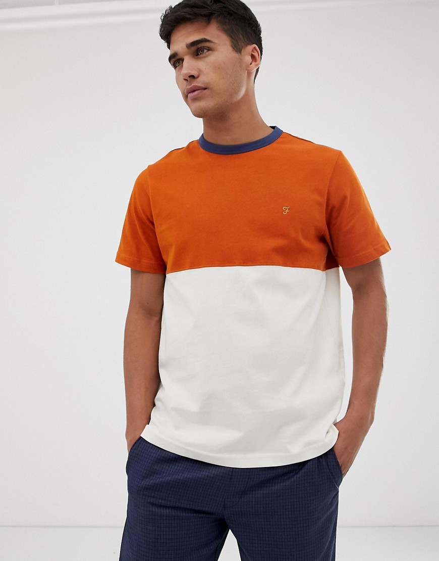 Farah Ewood colour panel t-shirt in orange