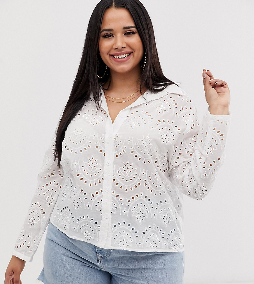 Boohoo Plus broderie shirt in white