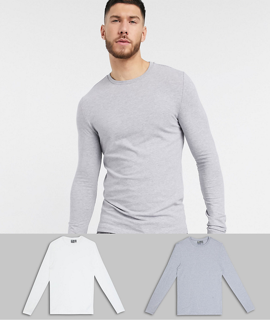 ASOS DESIGN 2 pack muscle fit long sleeve crew neck t-shirt save