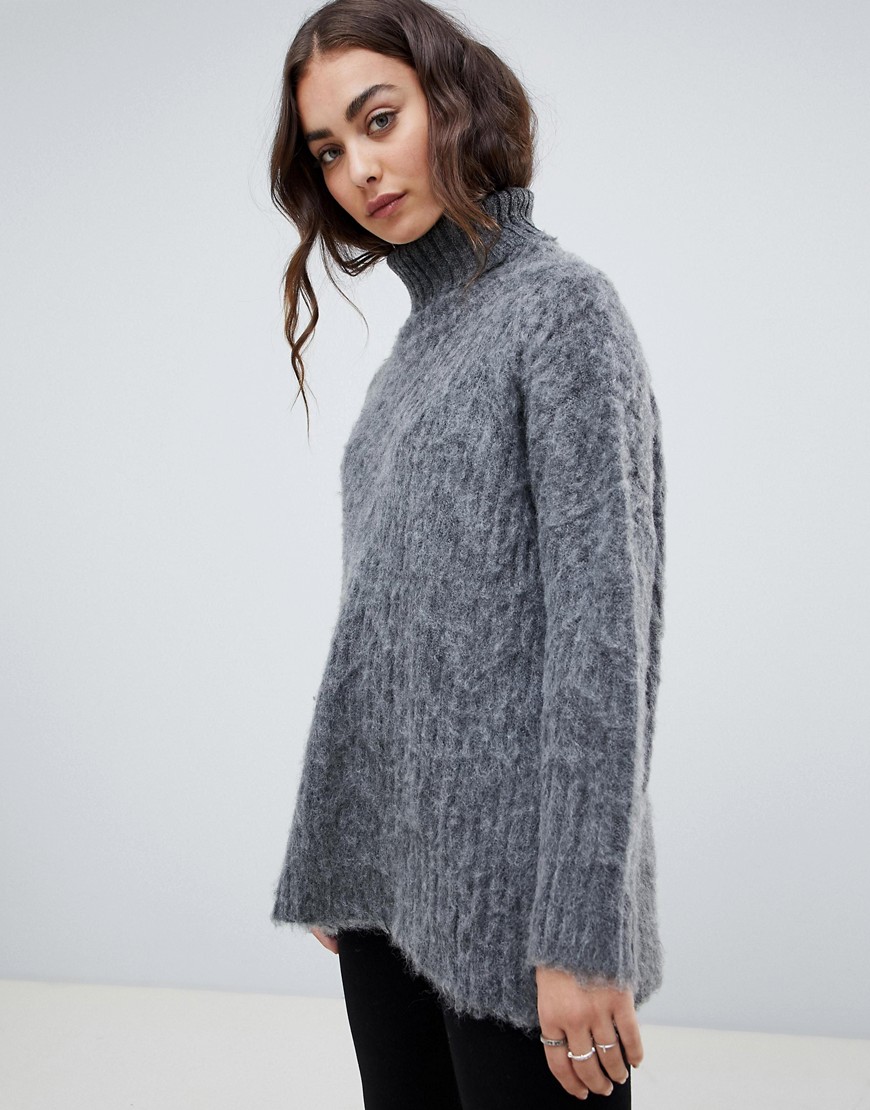 Religion fluffy knit oversized cable knit jumper with high neck