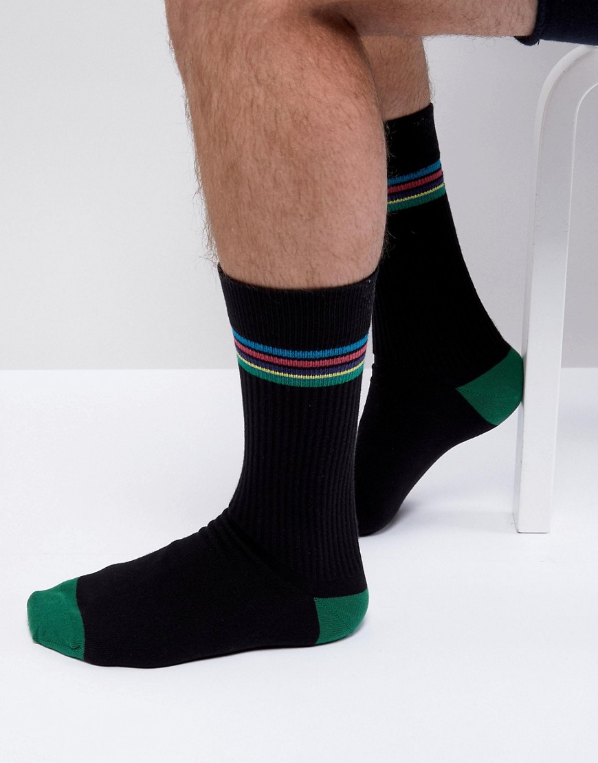 Paul Smith Duo Stripe Top Socks In Black - Black
